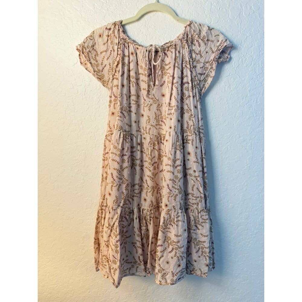 LOFT Petites Blush Pink Floral Tiered Cap Sleeve Peasant Mini Dress Size SP